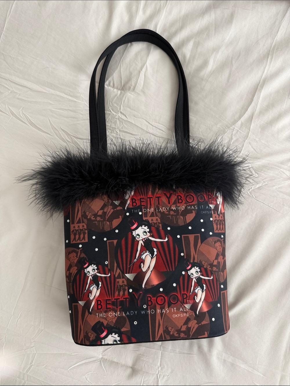 Betty Boop Black and Red Faux-Fur Trim Small Tote